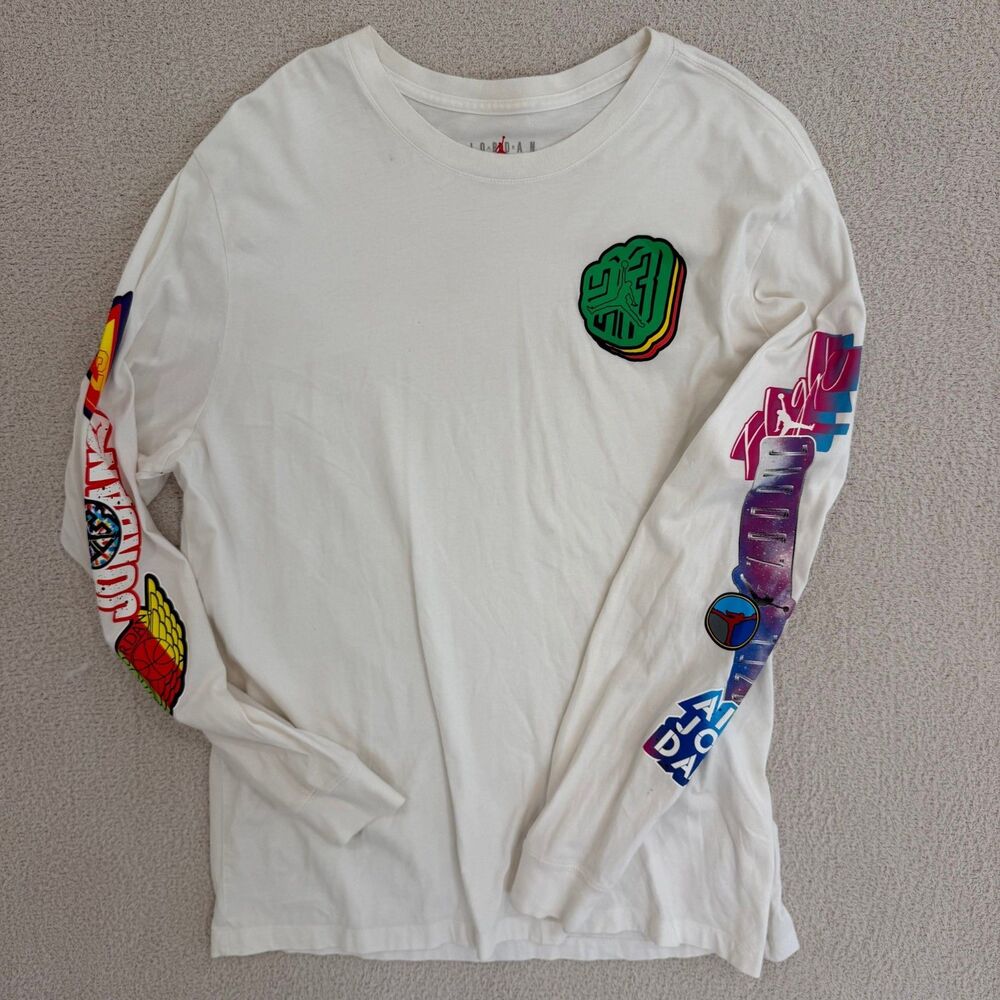 Jordan Sticker Pack Long Sleeve Shirt Mens XXL White Jumpman Graphic Sleeve Tee